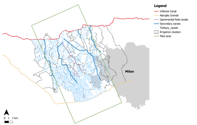 I canali irrigui presenti nell'area pilota